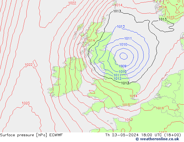 Pressione al suolo ECMWF gio 23.05.2024 18 UTC