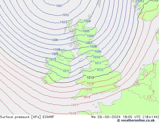 Bodendruck ECMWF Mi 29.05.2024 18 UTC