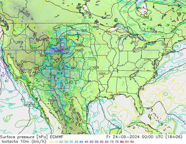 Isotachs (kph) ECMWF Fr 24.05.2024 00 UTC