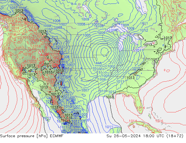 Atmosférický tlak ECMWF Ne 26.05.2024 18 UTC