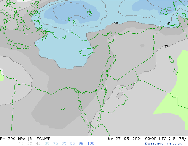 RH 700 hPa ECMWF Mo 27.05.2024 00 UTC