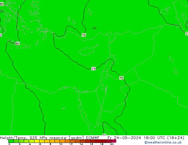 Hoogte/Temp. 925 hPa ECMWF vr 24.05.2024 18 UTC