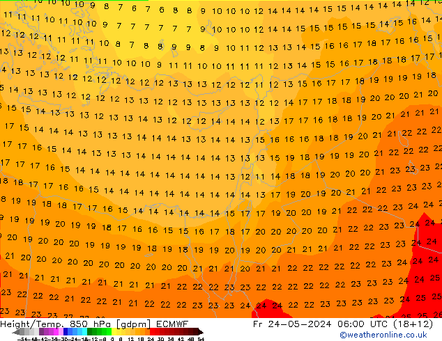 Géop./Temp. 850 hPa ECMWF ven 24.05.2024 06 UTC