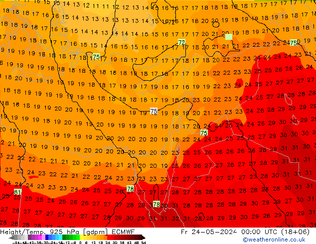 Height/Temp. 925 hPa ECMWF Fr 24.05.2024 00 UTC