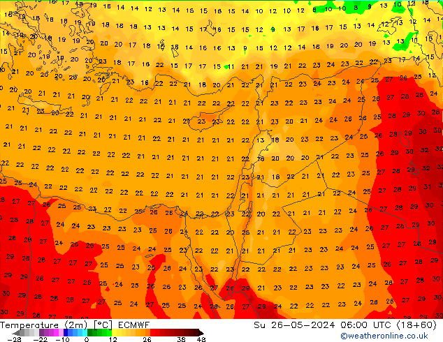 Temperature (2m) ECMWF Su 26.05.2024 06 UTC