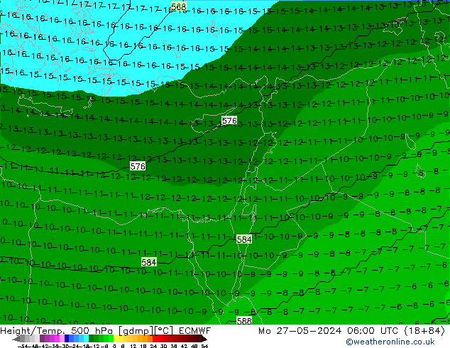 Height/Temp. 500 hPa ECMWF Mo 27.05.2024 06 UTC