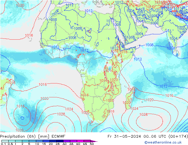 осадки (6h) ECMWF пт 31.05.2024 06 UTC