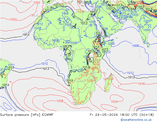 Atmosférický tlak ECMWF Pá 24.05.2024 18 UTC