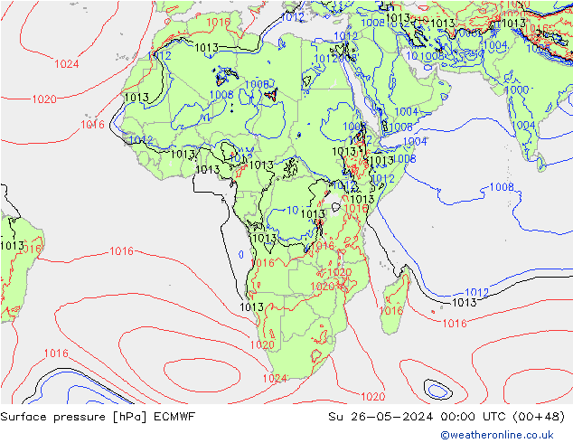 Pressione al suolo ECMWF dom 26.05.2024 00 UTC