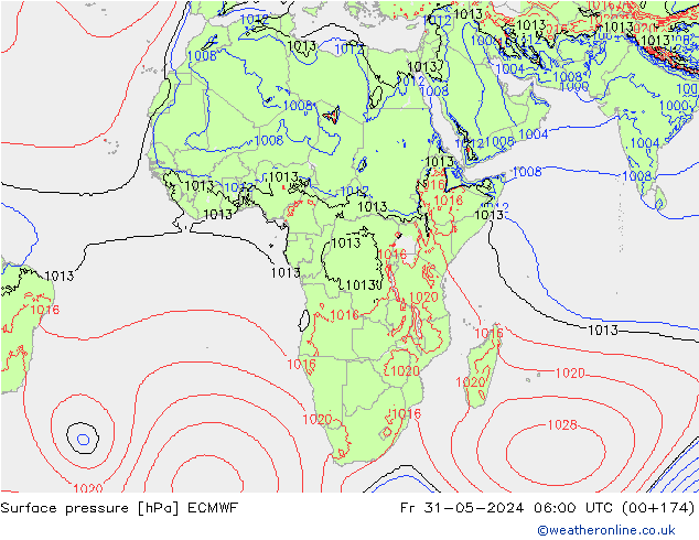 Surface pressure ECMWF Fr 31.05.2024 06 UTC