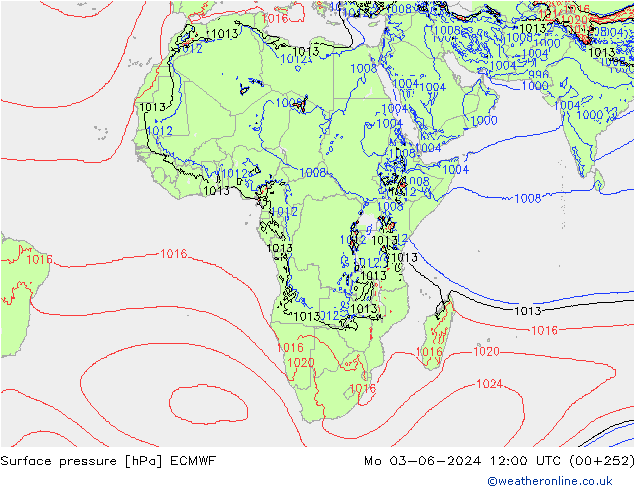 pressão do solo ECMWF Seg 03.06.2024 12 UTC