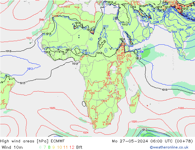 High wind areas ECMWF Mo 27.05.2024 06 UTC