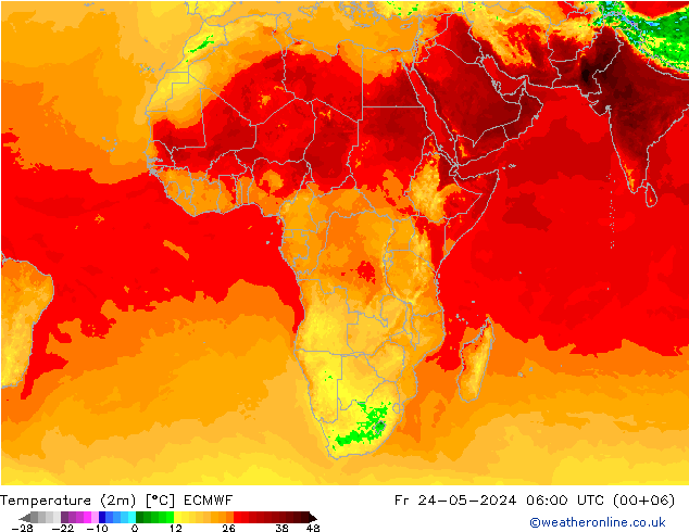 Temperatuurkaart (2m) ECMWF vr 24.05.2024 06 UTC