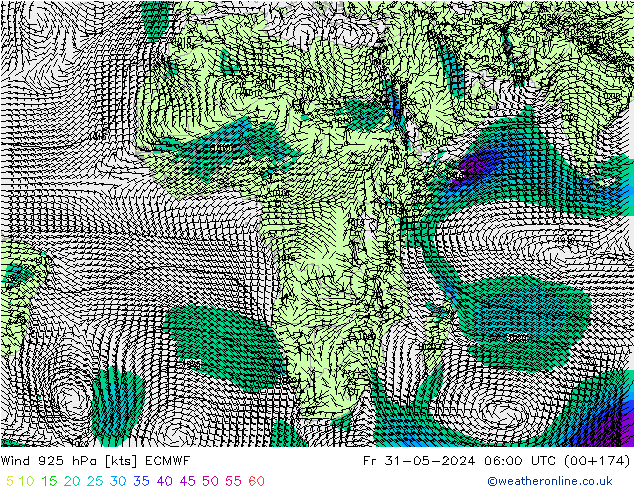 Vento 925 hPa ECMWF ven 31.05.2024 06 UTC