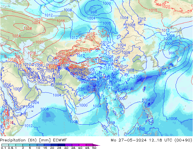 Precipitazione (6h) ECMWF lun 27.05.2024 18 UTC