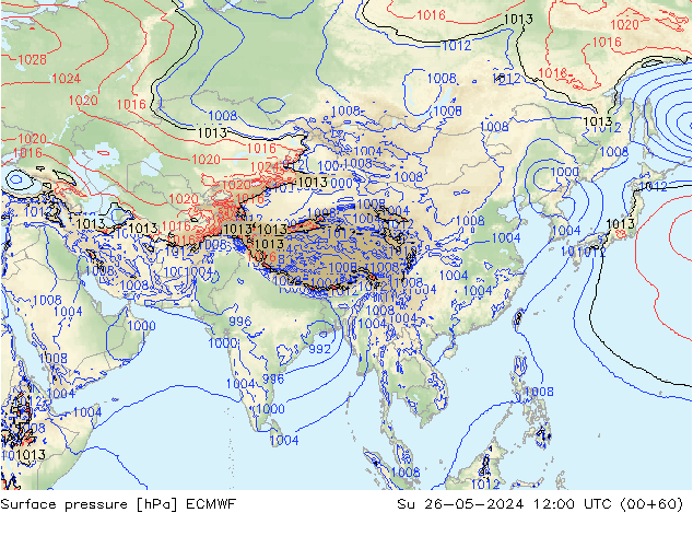 Atmosférický tlak ECMWF Ne 26.05.2024 12 UTC