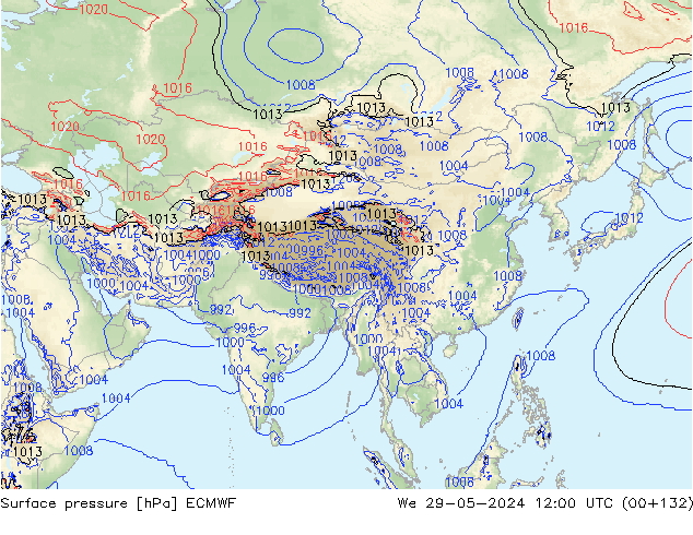 Presión superficial ECMWF mié 29.05.2024 12 UTC