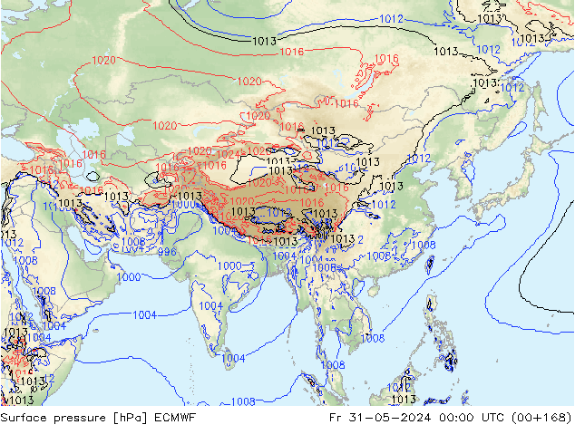 Luchtdruk (Grond) ECMWF vr 31.05.2024 00 UTC