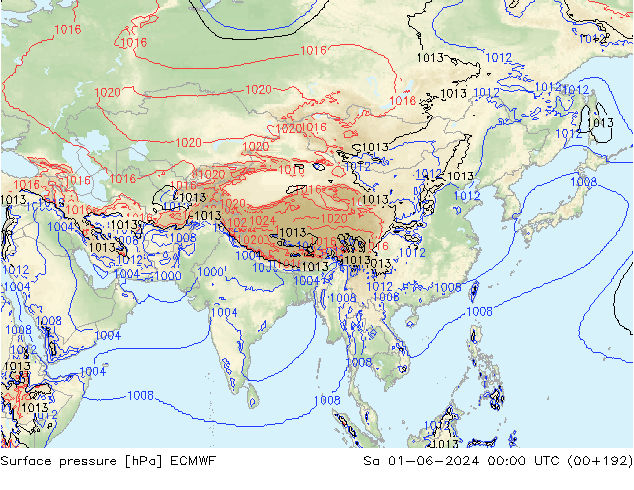 Surface pressure ECMWF Sa 01.06.2024 00 UTC