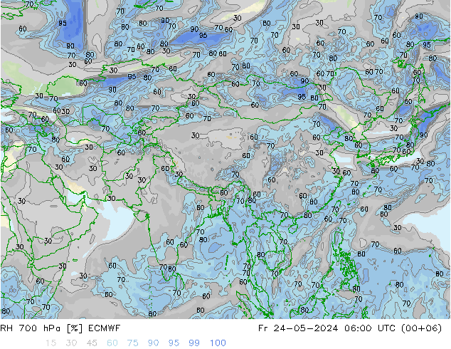 RH 700 hPa ECMWF Pá 24.05.2024 06 UTC