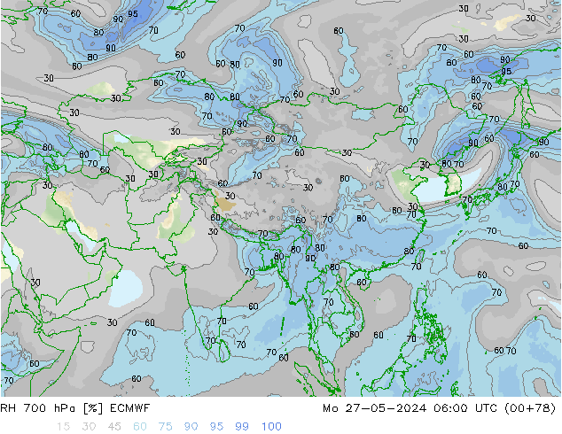 RH 700 hPa ECMWF Po 27.05.2024 06 UTC