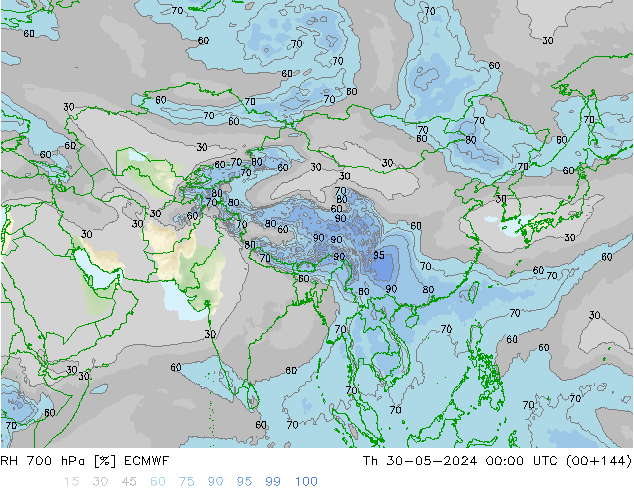 RH 700 hPa ECMWF Th 30.05.2024 00 UTC