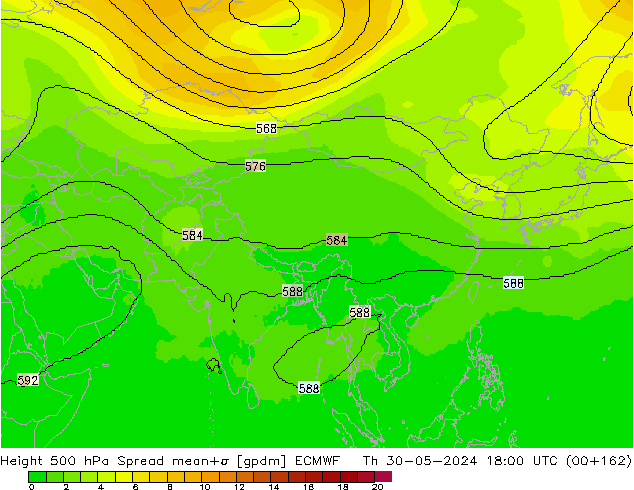 Height 500 hPa Spread ECMWF Th 30.05.2024 18 UTC