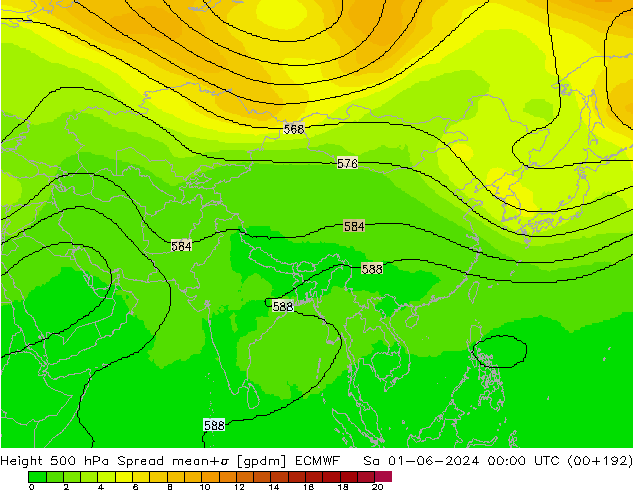 Height 500 hPa Spread ECMWF Sa 01.06.2024 00 UTC