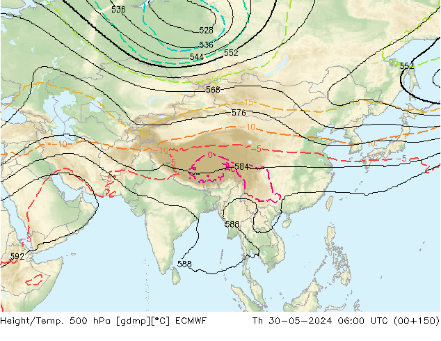 Height/Temp. 500 гПа ECMWF чт 30.05.2024 06 UTC