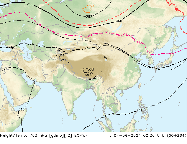 Height/Temp. 700 hPa ECMWF Ter 04.06.2024 00 UTC