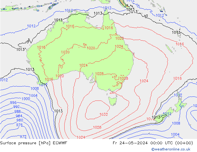 Presión superficial ECMWF vie 24.05.2024 00 UTC