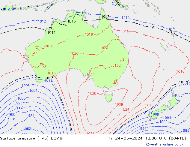 pressão do solo ECMWF Sex 24.05.2024 18 UTC