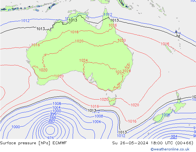 Pressione al suolo ECMWF dom 26.05.2024 18 UTC