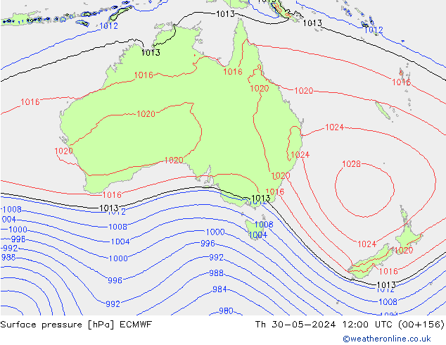 Atmosférický tlak ECMWF Čt 30.05.2024 12 UTC