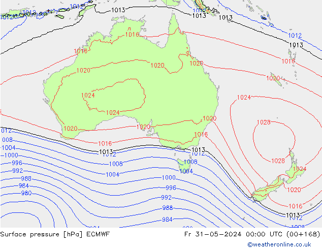 Luchtdruk (Grond) ECMWF vr 31.05.2024 00 UTC