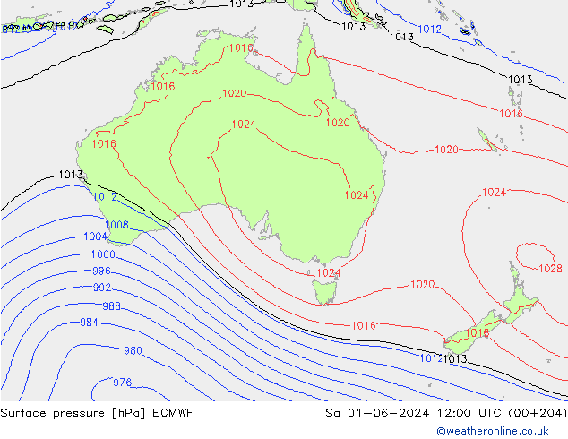 Surface pressure ECMWF Sa 01.06.2024 12 UTC