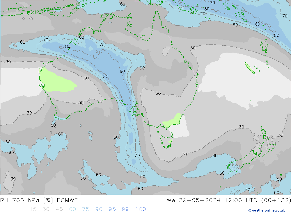 RH 700 hPa ECMWF We 29.05.2024 12 UTC