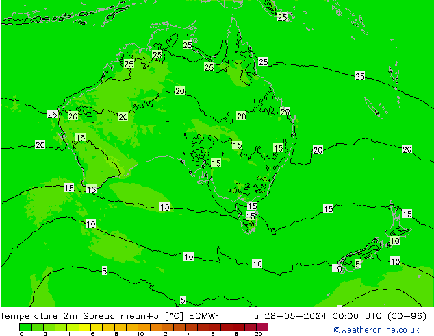 Temperature 2m Spread ECMWF Út 28.05.2024 00 UTC