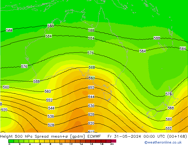 Height 500 гПа Spread ECMWF пт 31.05.2024 00 UTC