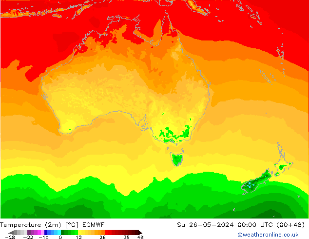 Temperature (2m) ECMWF Su 26.05.2024 00 UTC