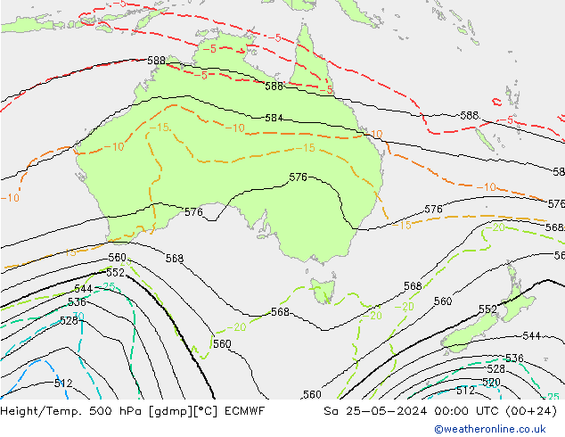 Height/Temp. 500 hPa ECMWF Sa 25.05.2024 00 UTC