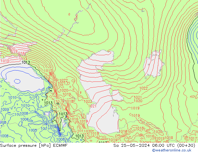 Atmosférický tlak ECMWF So 25.05.2024 06 UTC