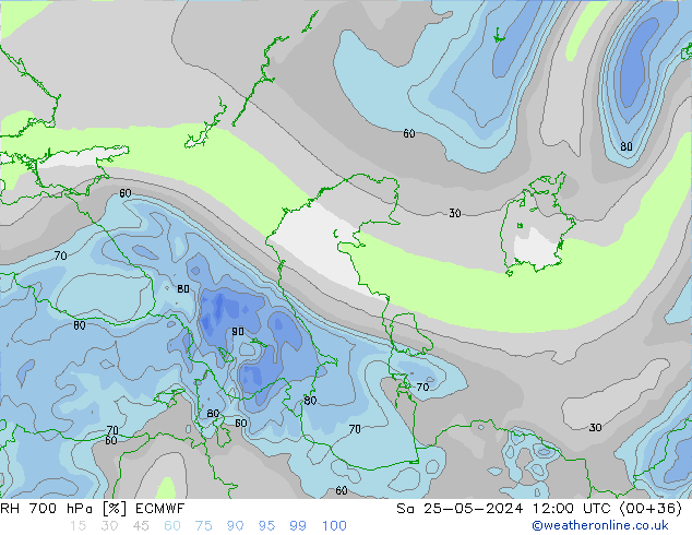 RH 700 hPa ECMWF Sa 25.05.2024 12 UTC