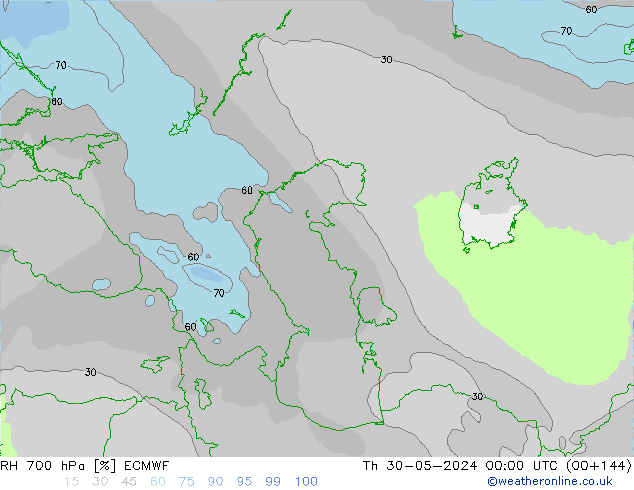 Humidité rel. 700 hPa ECMWF jeu 30.05.2024 00 UTC