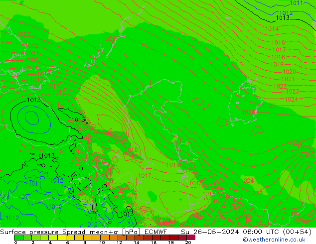 Surface pressure Spread ECMWF Su 26.05.2024 06 UTC