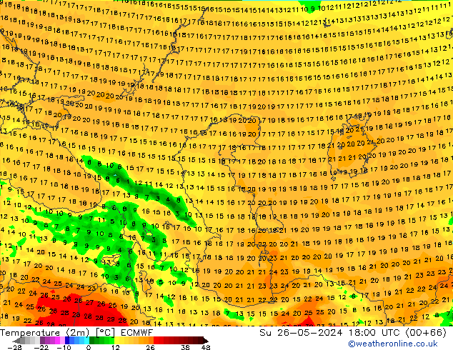 Temperatura (2m) ECMWF Dom 26.05.2024 18 UTC