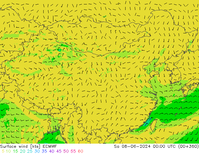 Vento 10 m ECMWF Sáb 08.06.2024 00 UTC