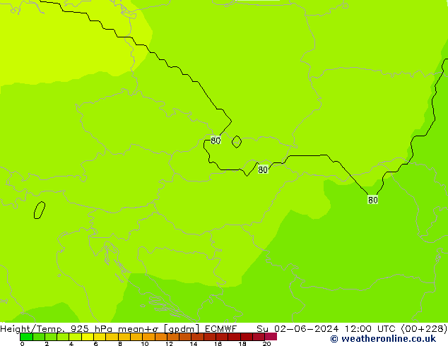 Hoogte/Temp. 925 hPa ECMWF zo 02.06.2024 12 UTC