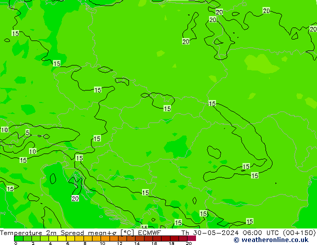 Temperature 2m Spread ECMWF Čt 30.05.2024 06 UTC