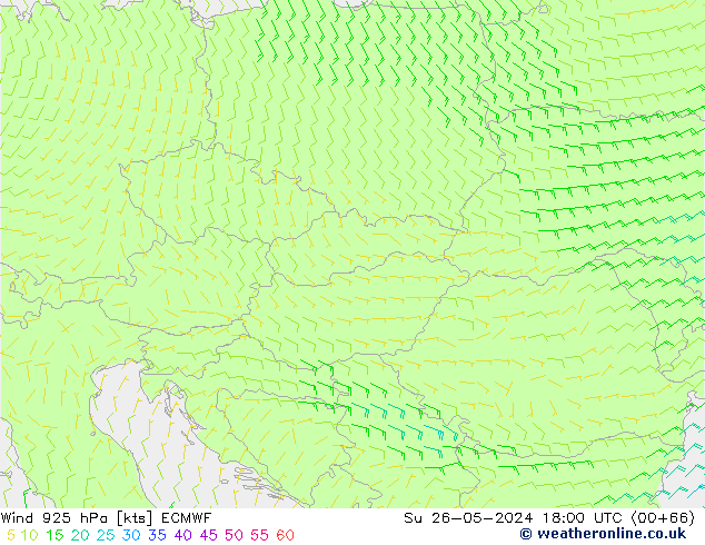 Rüzgar 925 hPa ECMWF Paz 26.05.2024 18 UTC